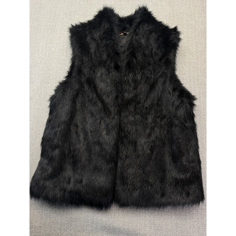 Express Black Faux Fur Vest Womens Sz M Sleeveless Hook Closure Lined Outerwear